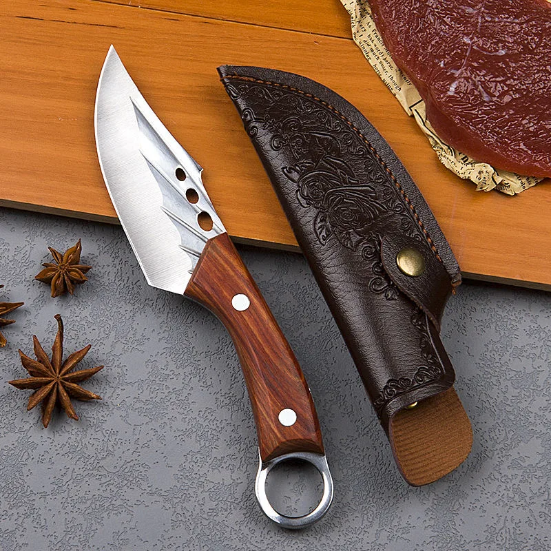 Handmade forged knife with sheath, high carbon stainless steel kitchen chef knife, suitable for multifunctional gifts such as