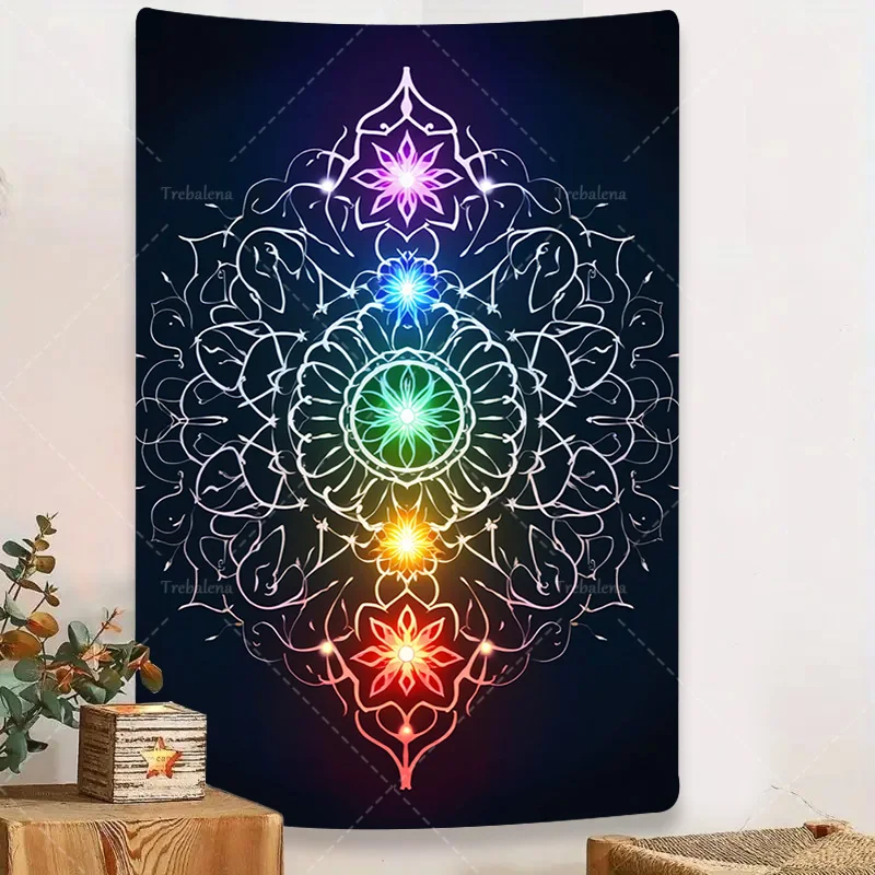 

1pc Wall Tapestry Mandala Tapestry with Chakra Lights for Boho Room Decor