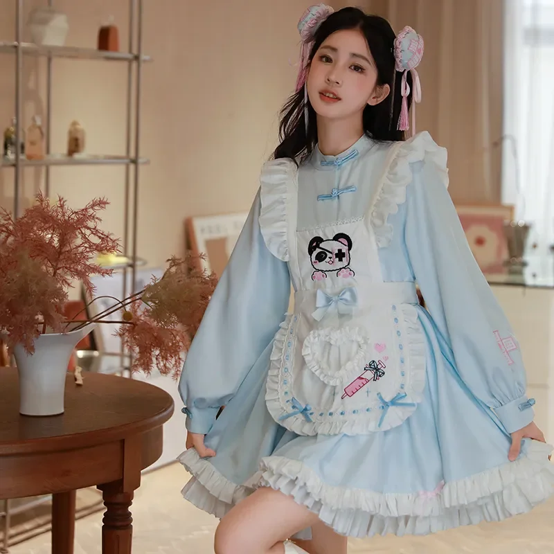 

MAGOGO Japanese Lolita Maid Dress with Apron Women Sweet Chinese Style Costumes For Party Club Cosplay Uniform Kawaii Dress Set