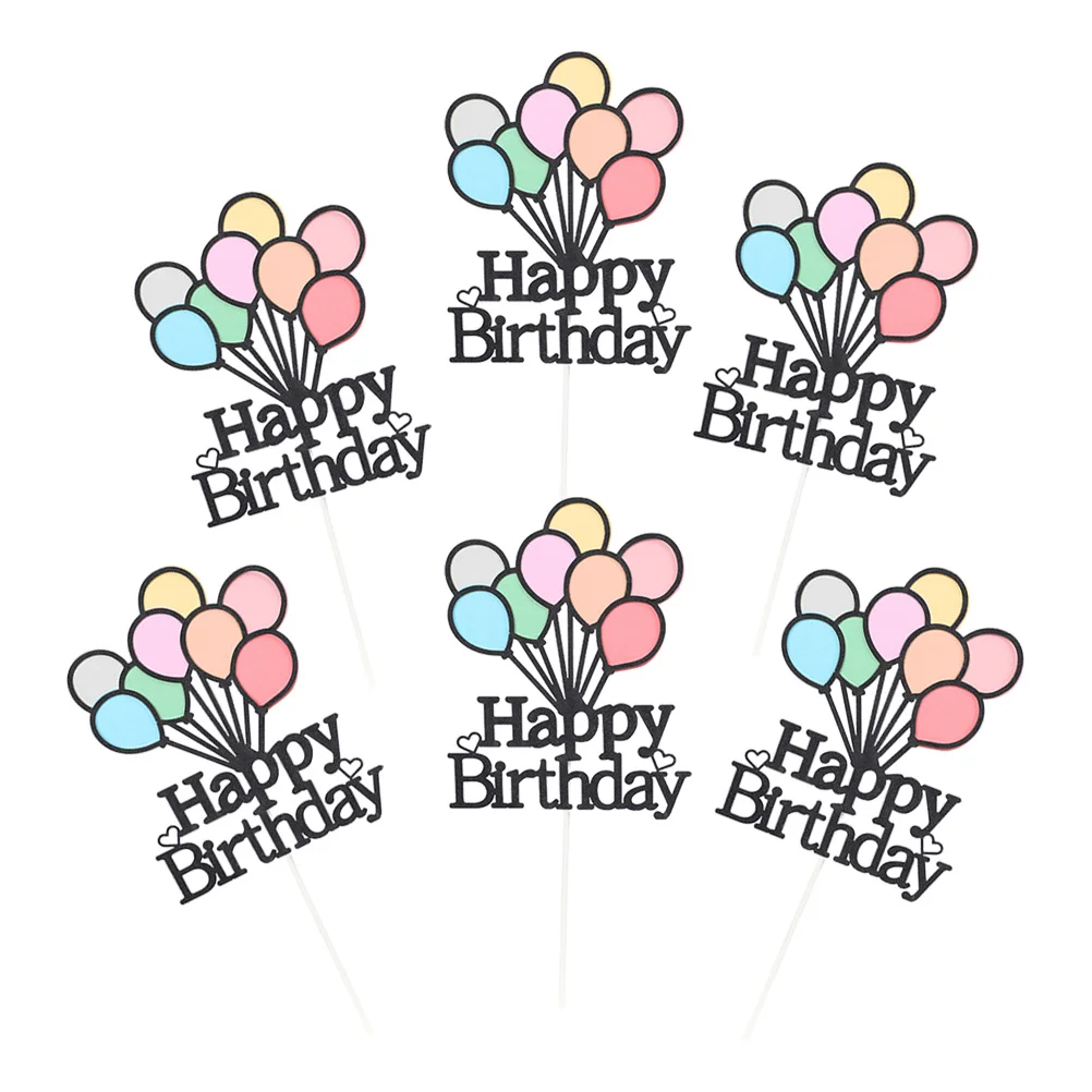 

6pcs Balloon Card Inserts Colorful Cake Toppers for Kids Birthday Decor Supplies Festive Picks Party Accessories Cake