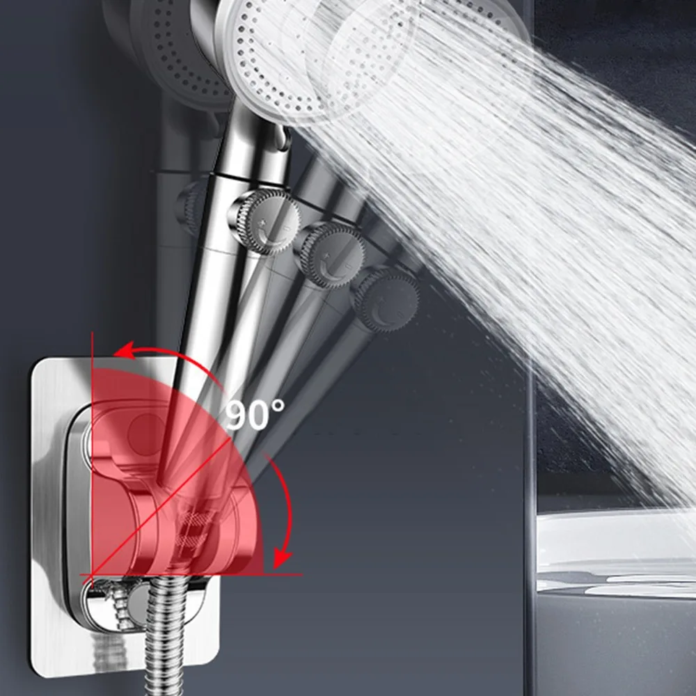 2 Pack Strong Adhesive Shower Head Holder Self Adhesive No Drilling Shower Wand Holder Wall Mount Silver Finish Shower Bracket