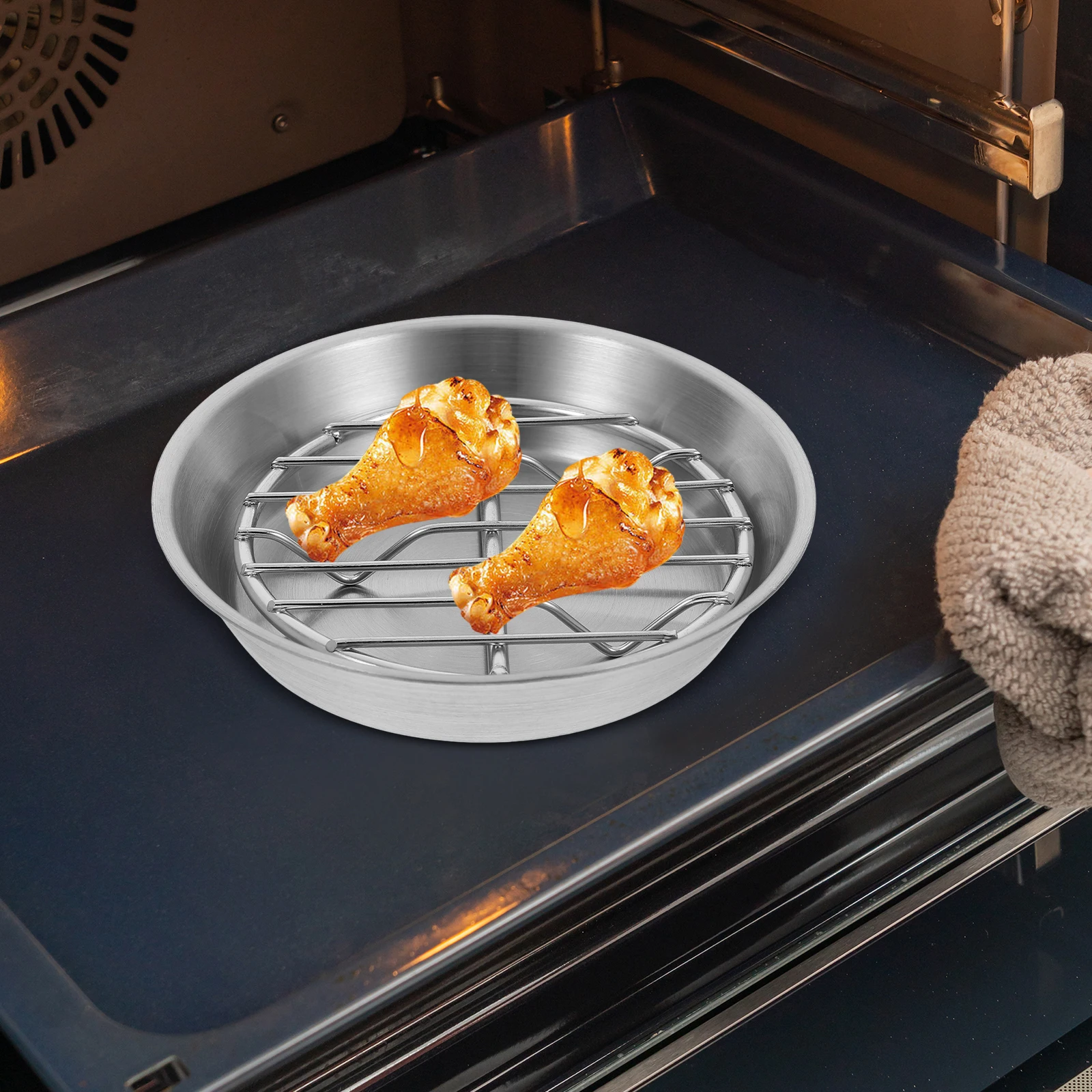 

Stainless Steel Bakeware 12cm Round Baking Tray Rack Wire Snack Grill Oven 304 Pan Cooling Oil Draining Cake Home Use Easy Clean