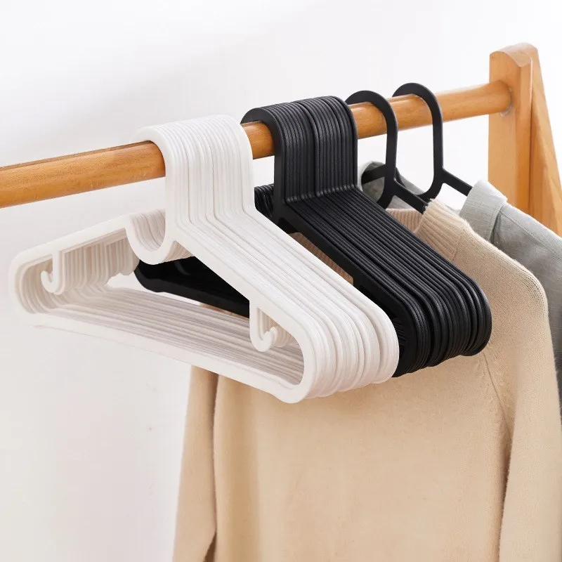 4pcs Simple Black White Dry Clothes Hanging Rack Adult Clothing Hanger Plastic Hanger Household Wardrobe Clothes Dress Organizer