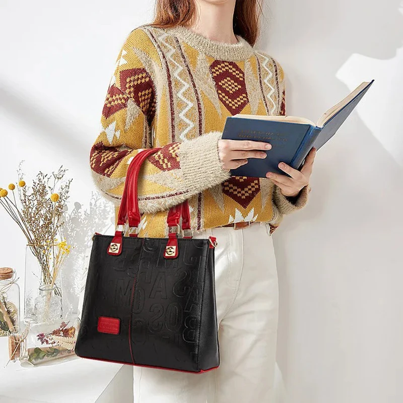 

2025 модная сумка-тоут для мамы и дочки с цветными блоками, большая вместительная сумка через плечо через плечо