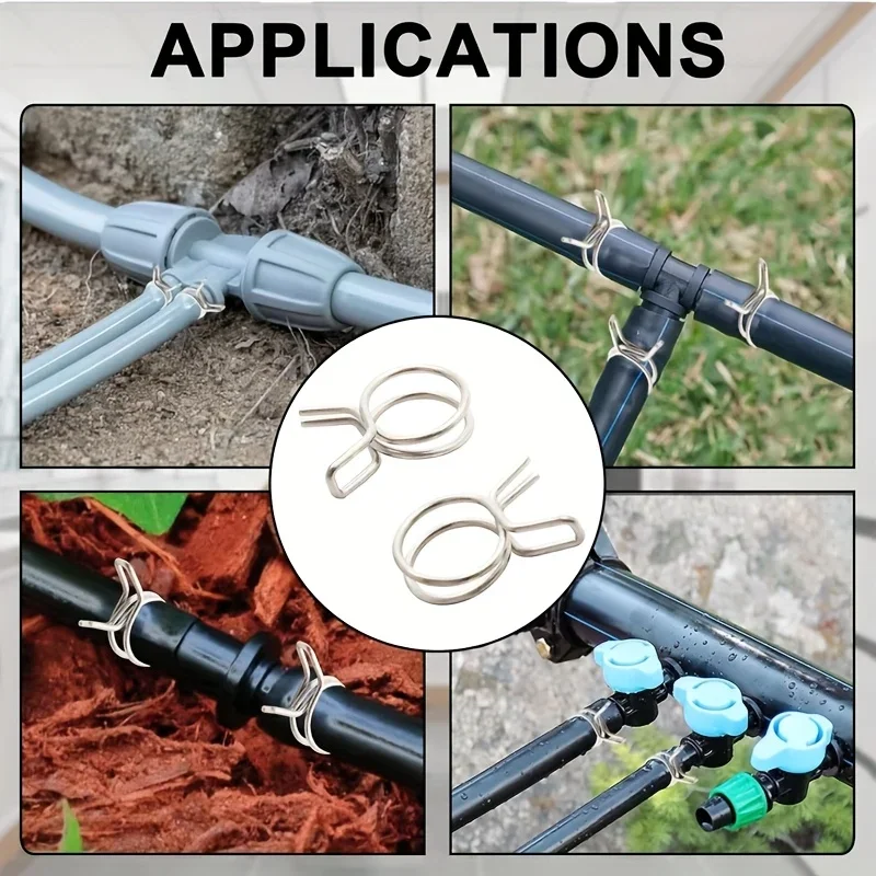 100pcs 1/4-inch Stainless Steel Irrigation Clips Heavy-duty Rust-proof Hose Connectors Farm to Garden Leak Repair Kit