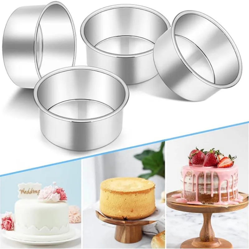 4 Inch Small Cake Pan Set of 4, Stainless Steel Mini Round Smash Cake Baking Pans, Mirror Finish & Dishwasher Safe