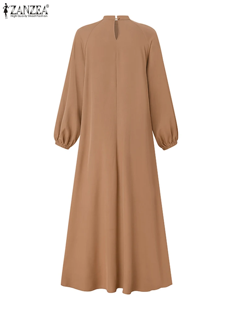 ZANZEA 2024 jesienne damskie sukienki muzułmańskie moda z długim rękawem Casual Abaya Vestido odzież islamska elegancka, plisowana sukienka Maxi