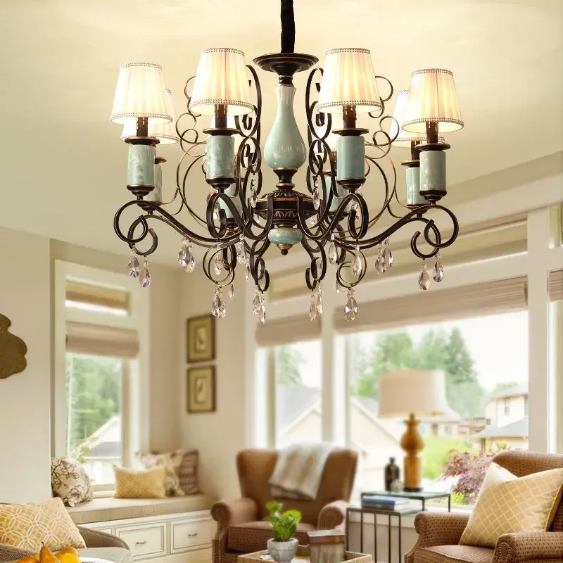 

European and American style living room chandelier Bedroom dining room pendant light Retro creative home ceramic pendant light