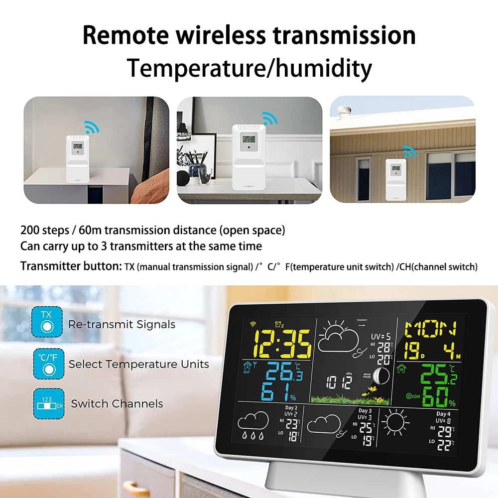 Tuya 4-Day Weather Forecast Weather Station WiFi Intelligent Weather Clock  LCD Color Screen Wireless Thermometer Hygrometer