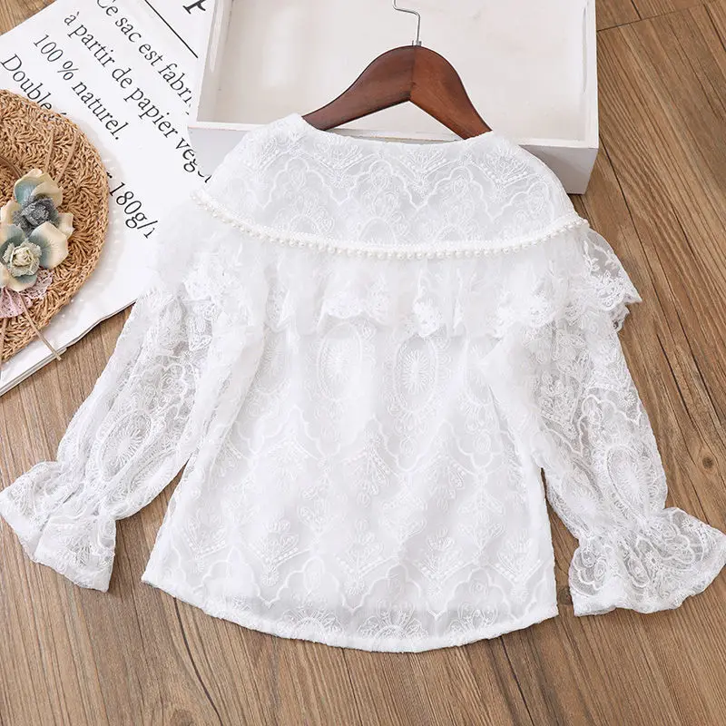 Girls Suits Spring and Autumn Children\'s New Lace Long-sleeved Shirt Pants Two-piece Set Teenage Girls Jeans Suit 3 5 8 10 13Y