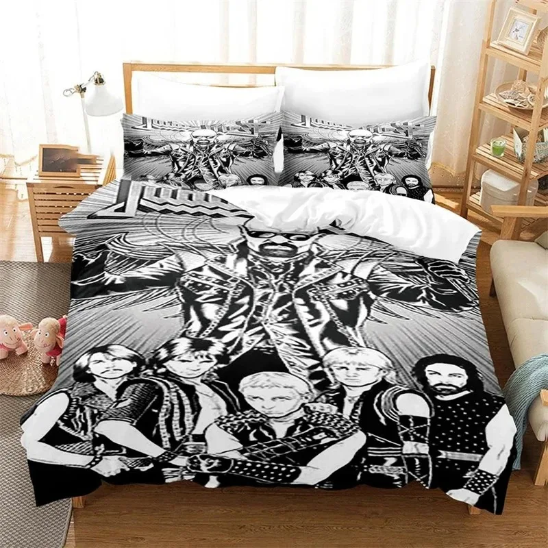 

3D Print Judas Priest Bedding Set,Duvet Cover Comforter Bed Set Quilt Cover Pillowcase,King Queen Twin Size Boys Girls Adults