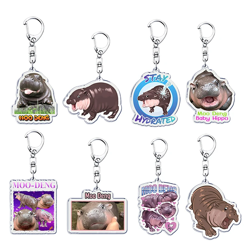 Funny Baby Hippo Cute Keychains Keyring For Accessories Bag Moo Deng Meme Pendant Keyring Jewelry Fans Gifts