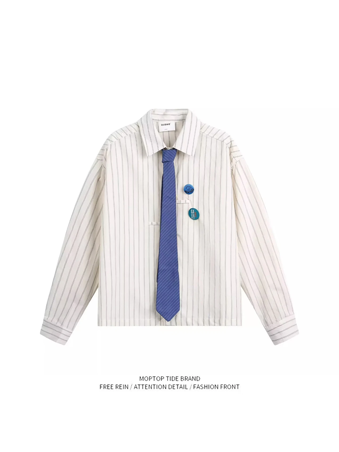 

Модная мужская рубашка в американском ретро-стиле с полосками, свободного кроя, с нашивкой, трендовая, повседневная, с длинным рукавом, из полиэфирного волокна