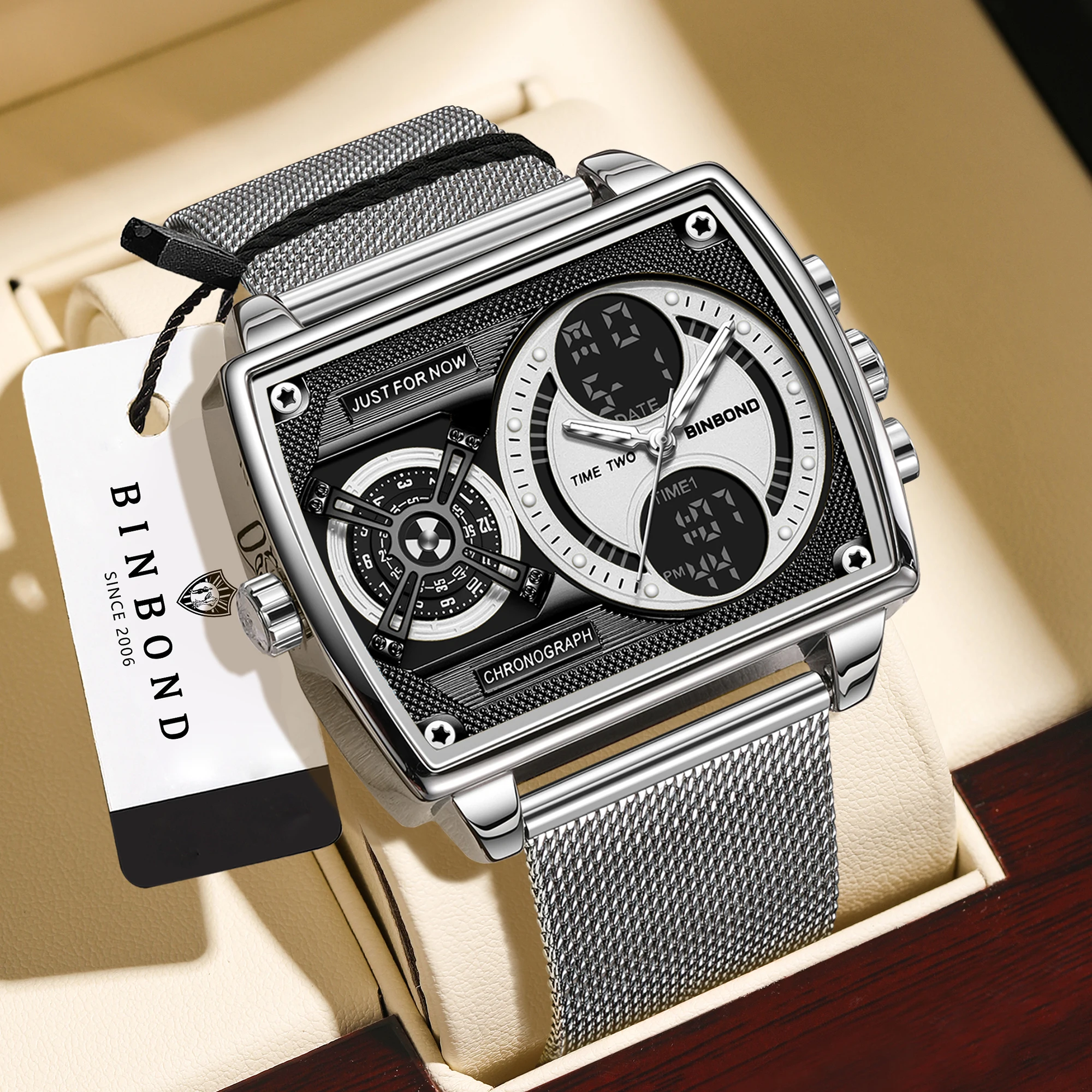 BINBOND Multi-functional Reloj Luxury Precise Quartz Watches For Men Luminous Waterproof Men's Wristwatches Chronograph +Box