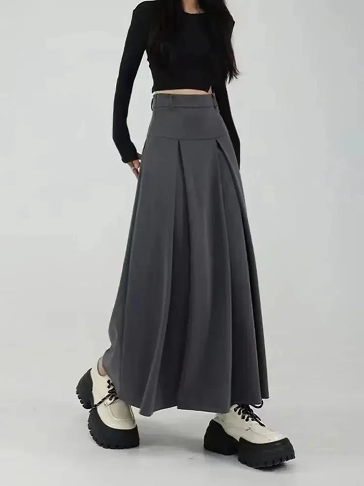 Autumn A-line Black Midi Skirts Women Korean Mori-girl Preppy Pleated Skirt Mujer S-5XL Streetwear High Waist Faldas Largas JK