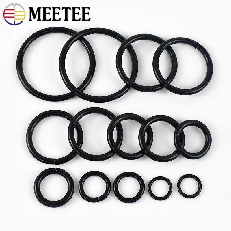 30/50Pcs Meetee 12-50mm Black Metal Buckles Bag Strap O Ring Hat Belt Circle Connection Clasp Hook DIY Clothes Parts Accessories