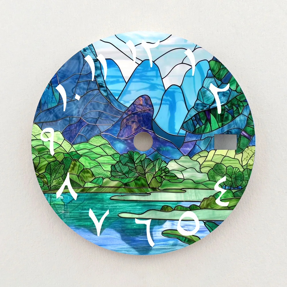 28.5mm Dial NH35 Dial Colorful Natural Scenery Dial Arabic Numeral Dial NH36 Dial Watch Accessories Fits NH35/NH36 Movements