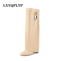 New Designer Fashion Brand Women's Knee Boots Thick Sole High Heel Boots Zipper Wedge Heel Large Women's Boots Platform Shoes