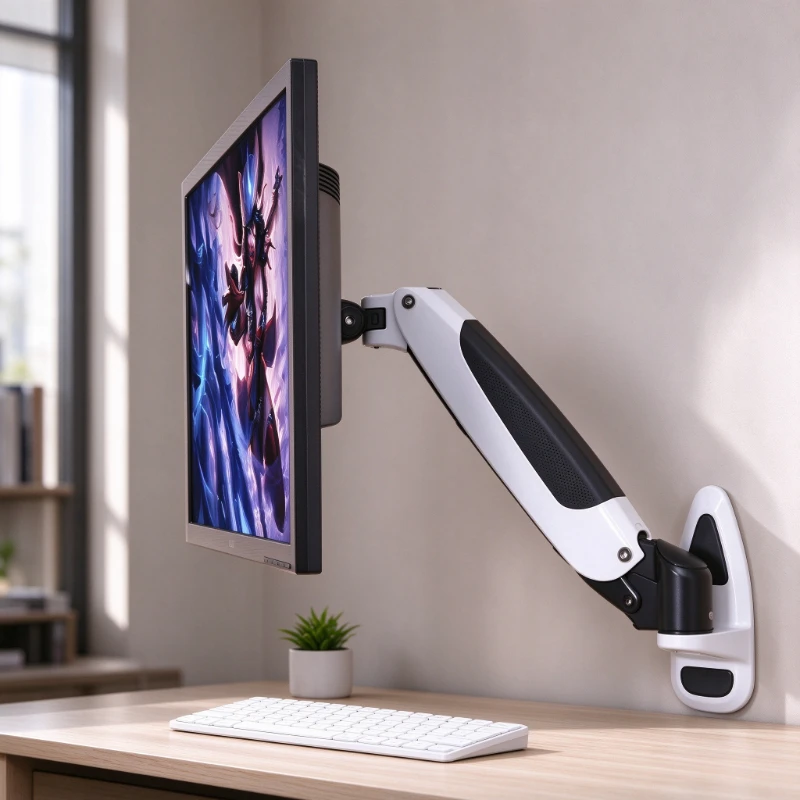 Wall Mounted Monitor Arm for 27 Inch Screens, Gas Spring Height Control with Multi Angle Rotation plus Portrait Landscape Mode