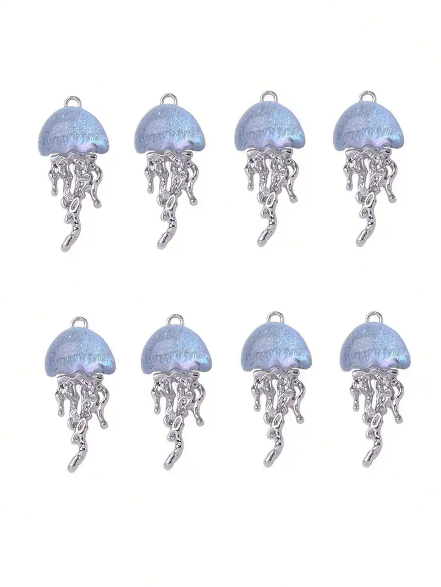 8pcs Iridescent Jellyfish Alloy Pendant For Unisex Jewelry Making