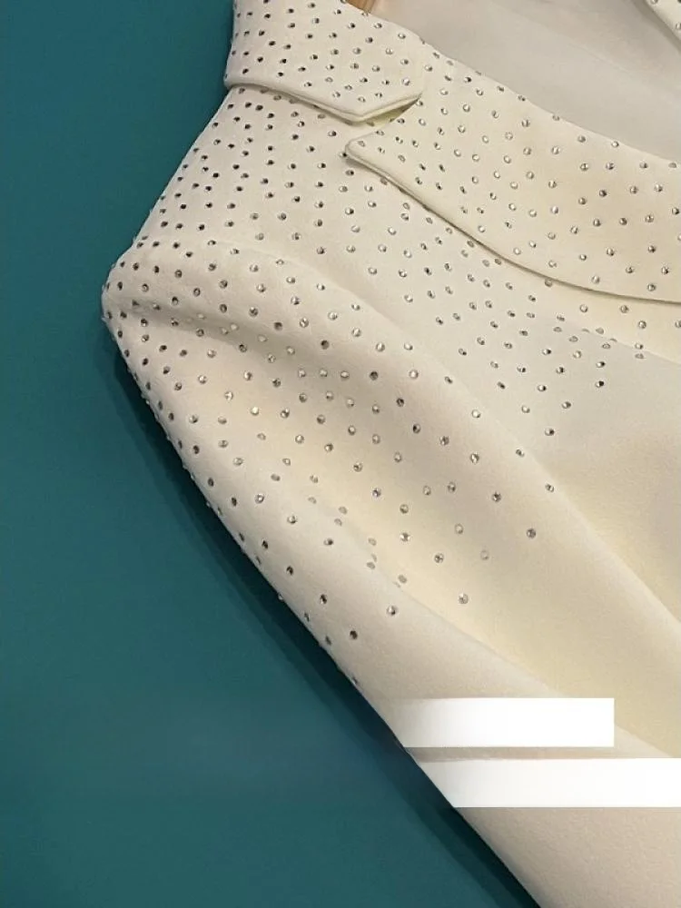 2025 Nieuw Celebri Faionable slim fit pak met één knop en strass Jaet en ves rokset voor dames woon-werkkleding