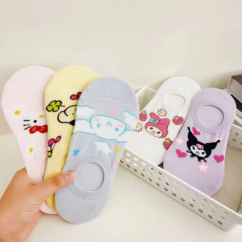 5 Pairs of New Cute Cartoon Cardboard Boat Socks With High Aesthetic Value Sanrio Kuromi Women\'s Short Socks