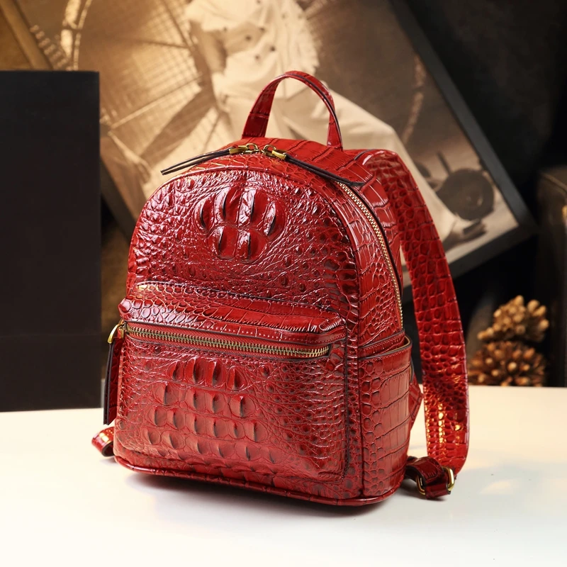 Genuine Leather Crocodile Pattern Women Backpack Luxury Fashion Casual Small Shoulder Portable Bag Travel Backpacks Brand