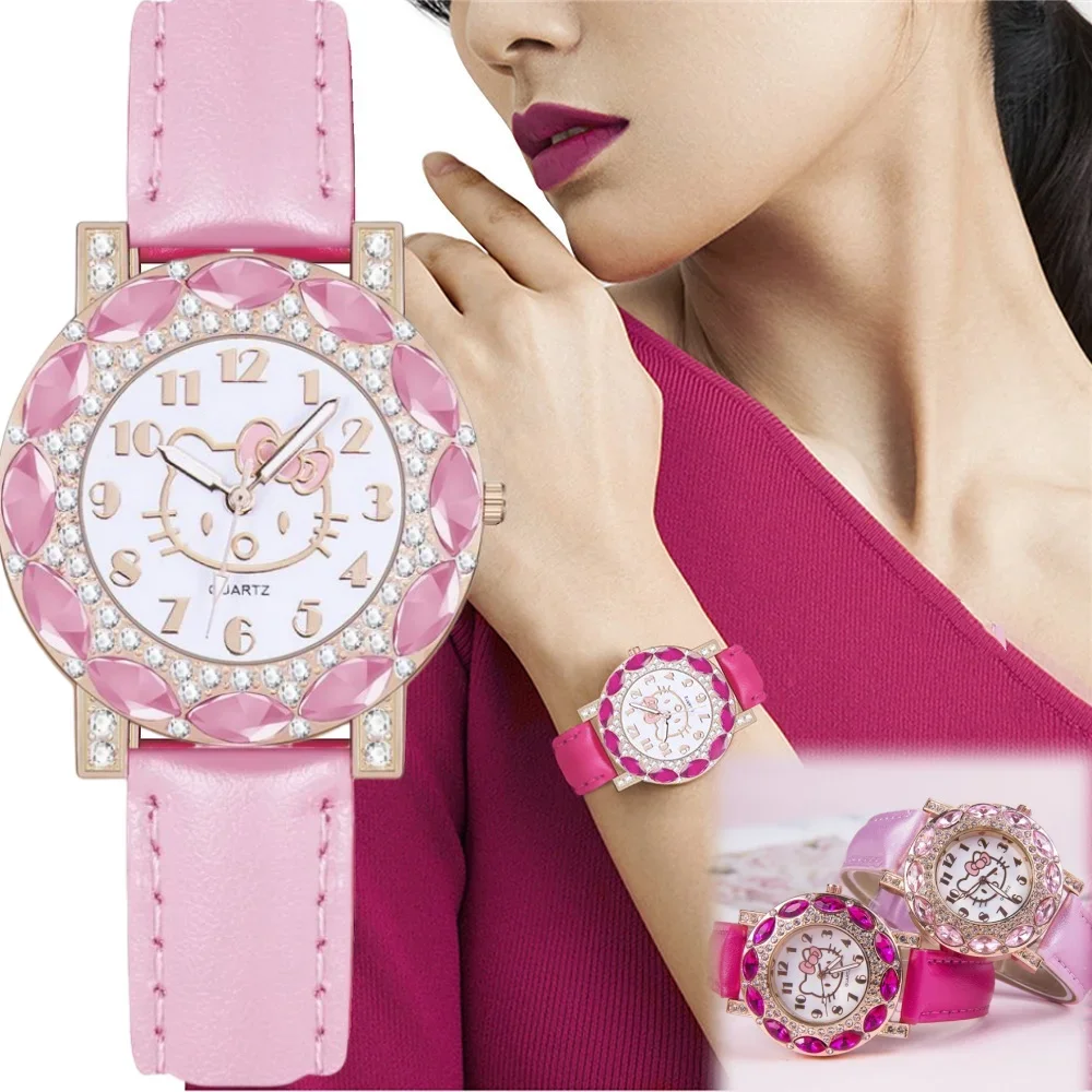 Sanrio Hello Kitty Watch for Teens & Adults, Stylish Synthetic Strap, Gemstone Accents, Multiple Pink Styles, Quartz Movement