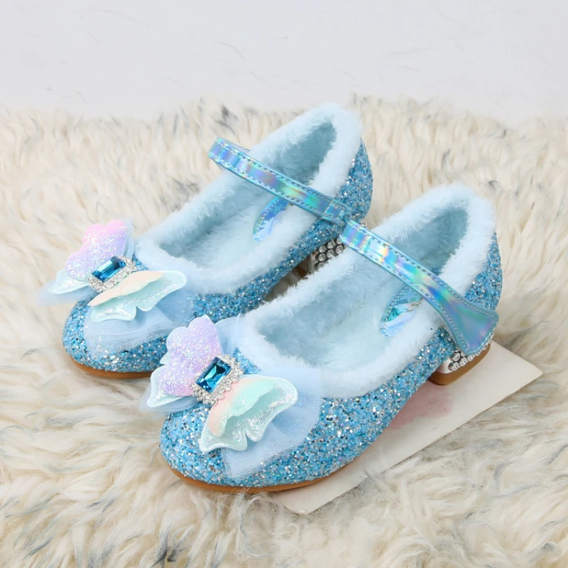 Kids'Casual Shoes Elsa Princess Frozen PU Leather Fashion Autumn Flat Bottom Shoes For Children Anti-slip Purple Pink Size 23-36