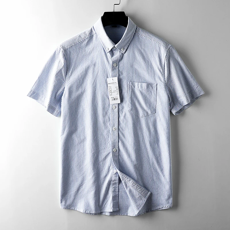 

High Quali Cotton Ox Weave Breathable Busin Sle ort Sve irt Collared Men's Faion Summer Stand Fit