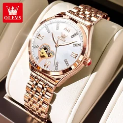 OLEVS 6636 Fashion Genuine Leather Strap Women Wristwatches Waterproof Automatic Mechanical Watches For Women