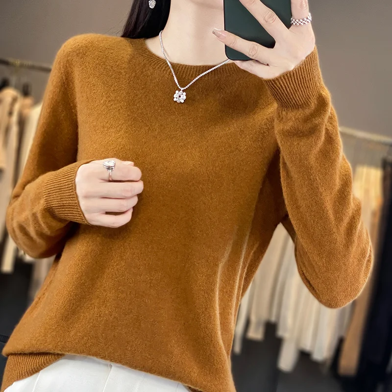 New Sweater Sweater For Autumn/Winter 2024 100% Sweater Women\'s Crewneck Loose Base Shirt Soft And Comfortable  WQ012