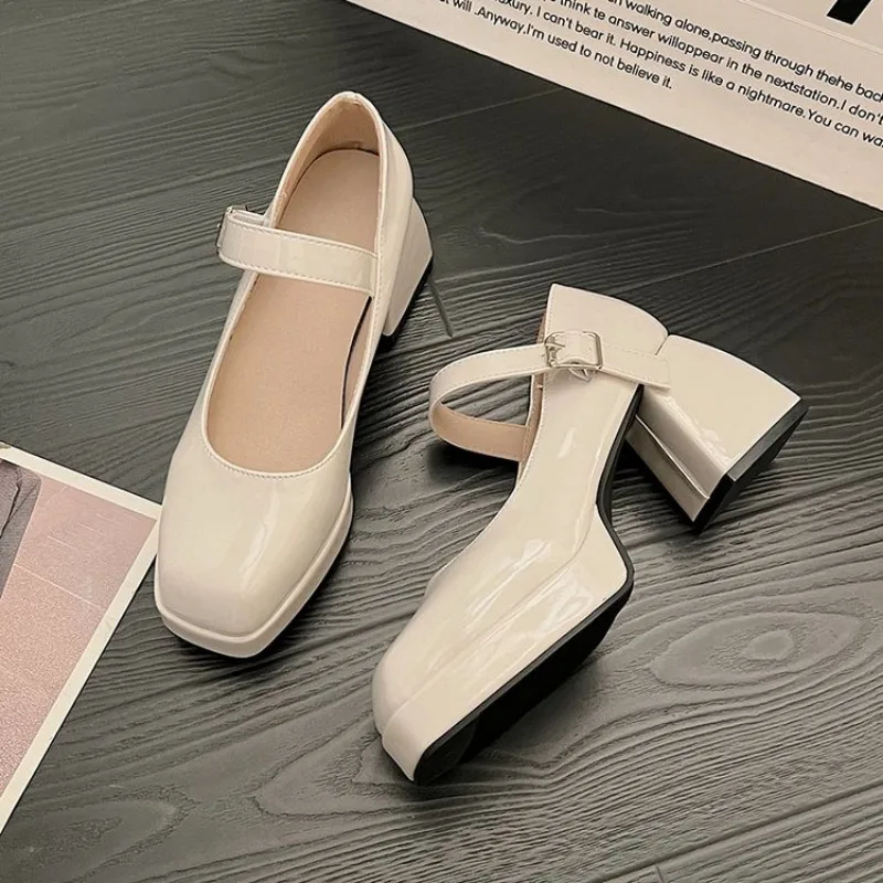 2024 New Mary Jane Shoes Women Fashion Chunky Platform Pumps Woman Elegant Retro office high heels Thick Heeled Party Shoes 42