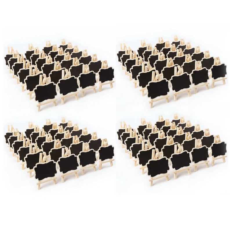 

96 PCS Mini Wooden Blackboard Message Rectangular Slate Board Cards Memo Label Signs Price Digit Table