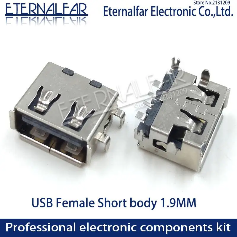 USB 2.0 Type A Female AF 11.0 Straight Edge Sinking 1.9MM Short Body 4 Feet Straight Inserting Board 4PIN Welding PCB DIY