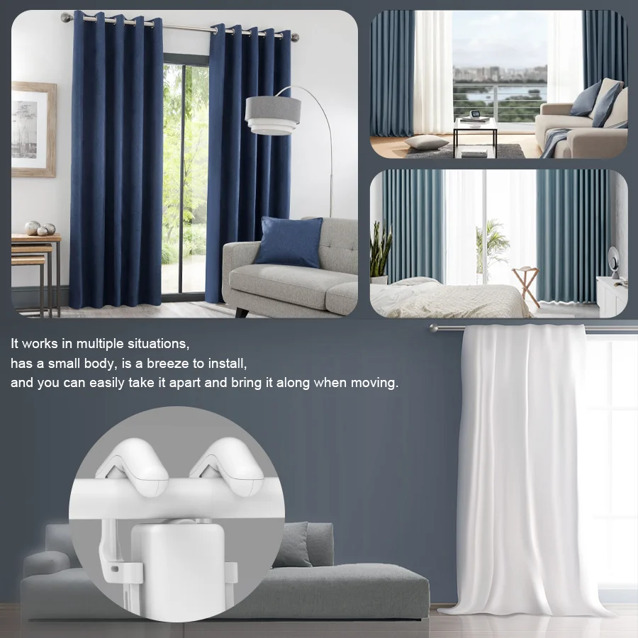 Tuya Smart Curtain Robot WiFi APP Remote Control/ Voice Control (Alexa Google Siri) For Rome/T/U-Rail shaped Track,Pull-to-start