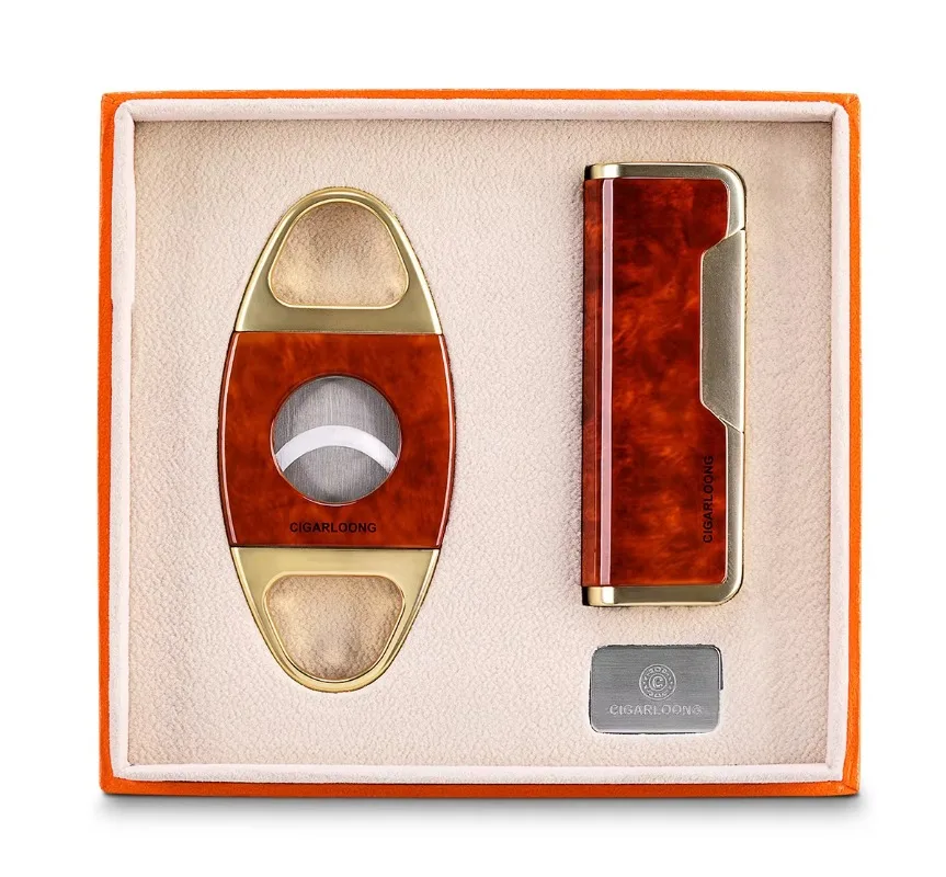 

CIGARLOONG Hot-selling cigar accessories, cigar sets, metal lighter knives, two-piece gift box, cigar sets.