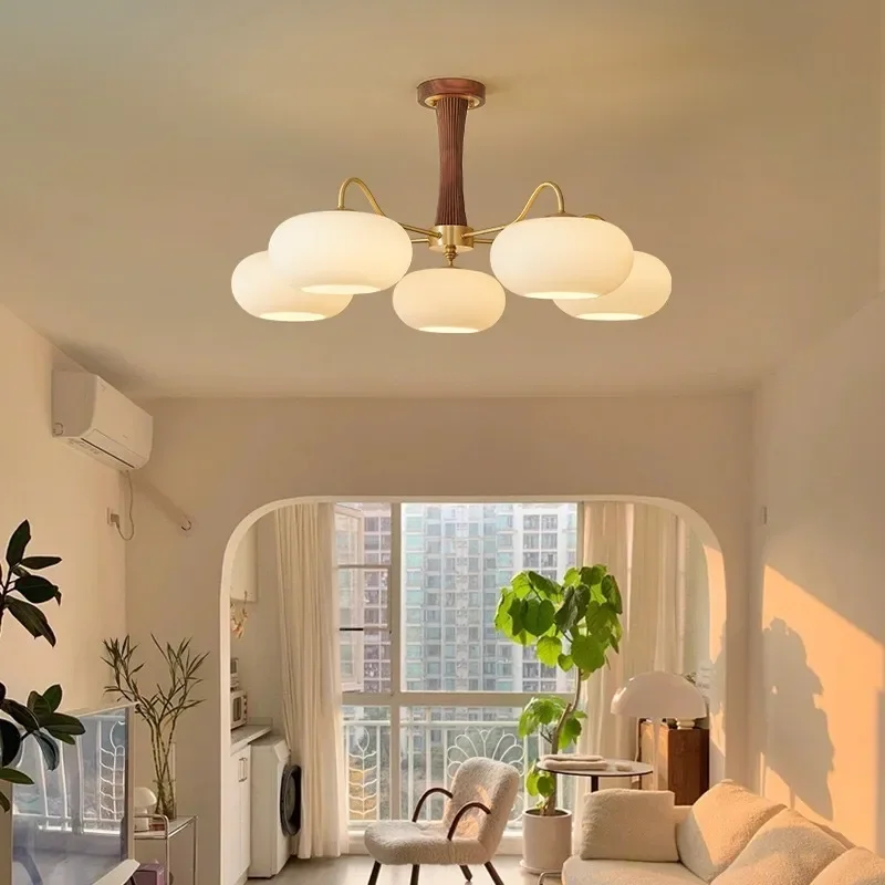 for French Medieval Japanese Cream Style All Copper Walnut Chandelier for Living Room Bedroom Dining Room Nordic Persimmon