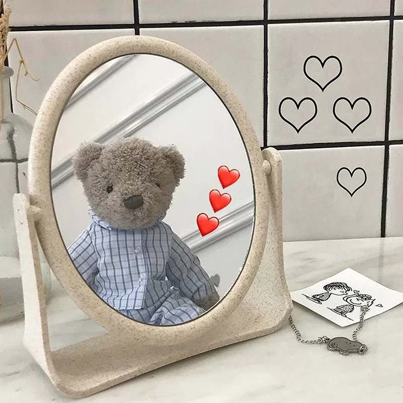 Foldable Desktop Makeup Mirror 360 Degree Rotating Double Sided Princess Mirror Portable With Stand Square Round Mirror Home