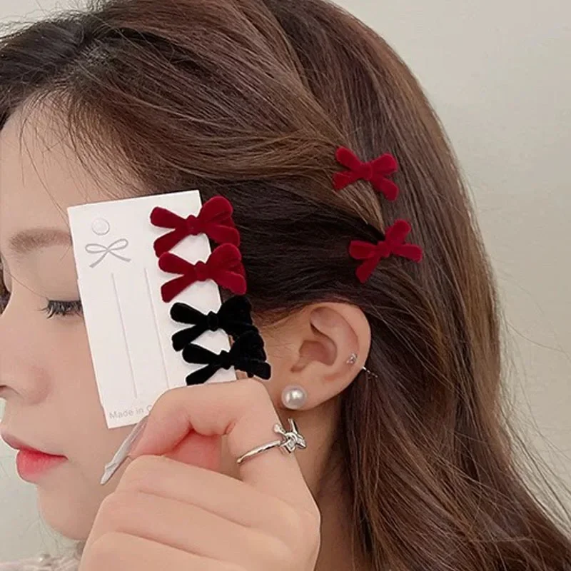 1/20pcs Velvet Red Bowknot Hair Clips for Women Sweet Mini Duck Bill Clips Bangs Side Hairpins Girls Candy Velvet Party Headwear