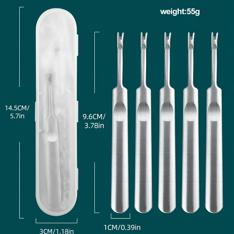 5個入りステンレス製キューティクルトリマーセット、爪と足の爪の端の角質除去、プラスチック製収納ケース付き、ポータブルマニキュアキット