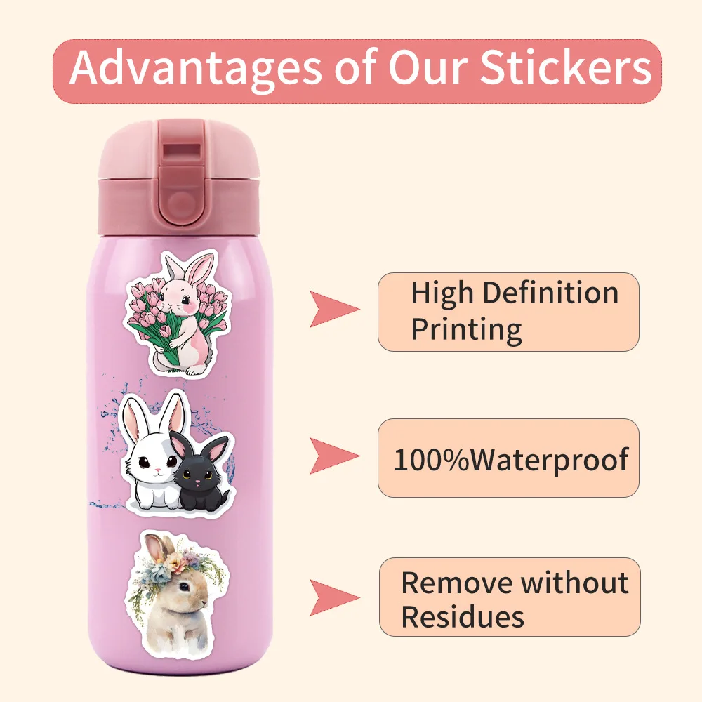 110pcs Cartoon Animal Cute Rabbit Creative Decoration Suitcase Water Cup Computer Waterproof Sticker