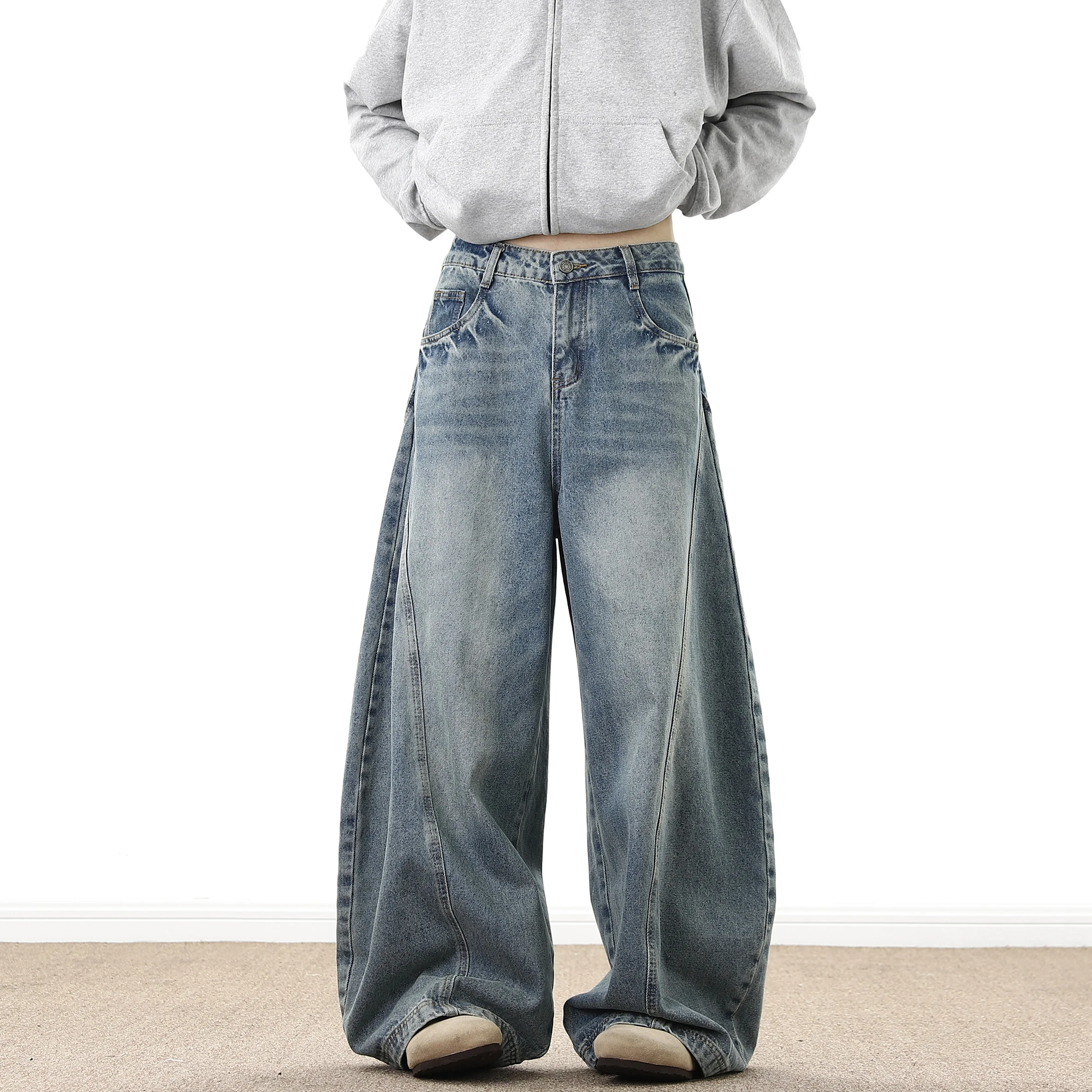 Wide Leg Denim Pants Male Loose Cowboy Mopping Trousers baggy Men's Jeans  Fashion Handsome Washed Streetwear Casual