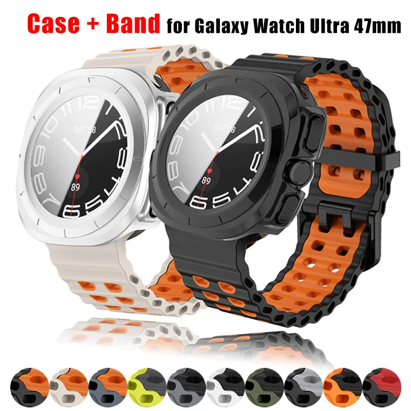 Marine Band + Hülle für Samsung Galaxy Watch Ultra 47 mm Sport Silikonarmband Armband für Galaxy Watch Ultra Armbandzubehör
