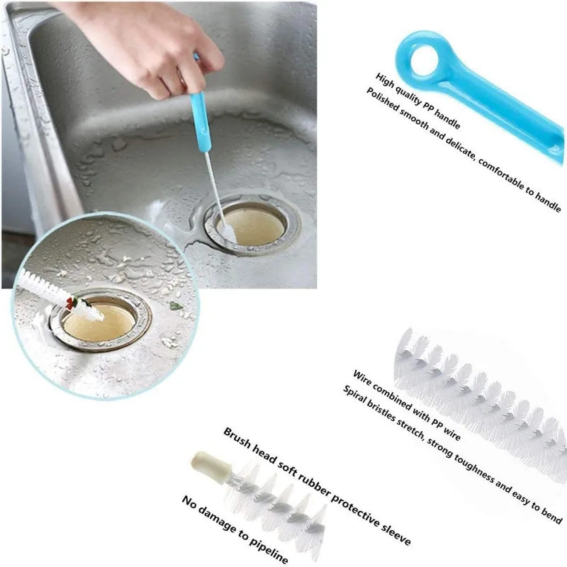 Pipe Dredging Brush Long Clean Kitchen Bathroom Hair Sewer Sink Cleaning Drain Pipe Flexible Cleaner Clog Plug Hole Remover Tool