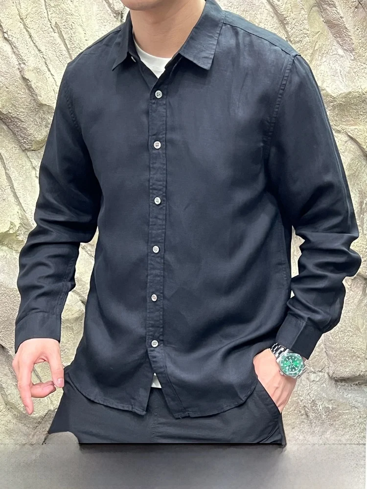 

Retro Japanese Sle! Linen! Skin-friendly Comfortable! New Autumn Men's Commuting Color Long Sve irt