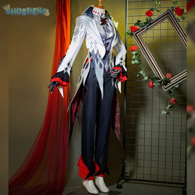 Genshin Impact Harlequin The Knave Cosplay Costume Coat Accessories Props Earrings Halloween Carnival Gorgeous Complete Set