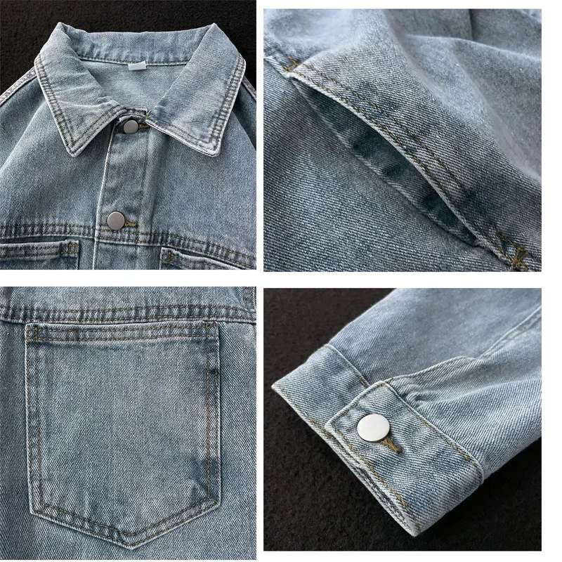 2024  Vintage Denim Jacket Men's Spring and Autumn Workwear Jacket Korean Trendy Loose Top
