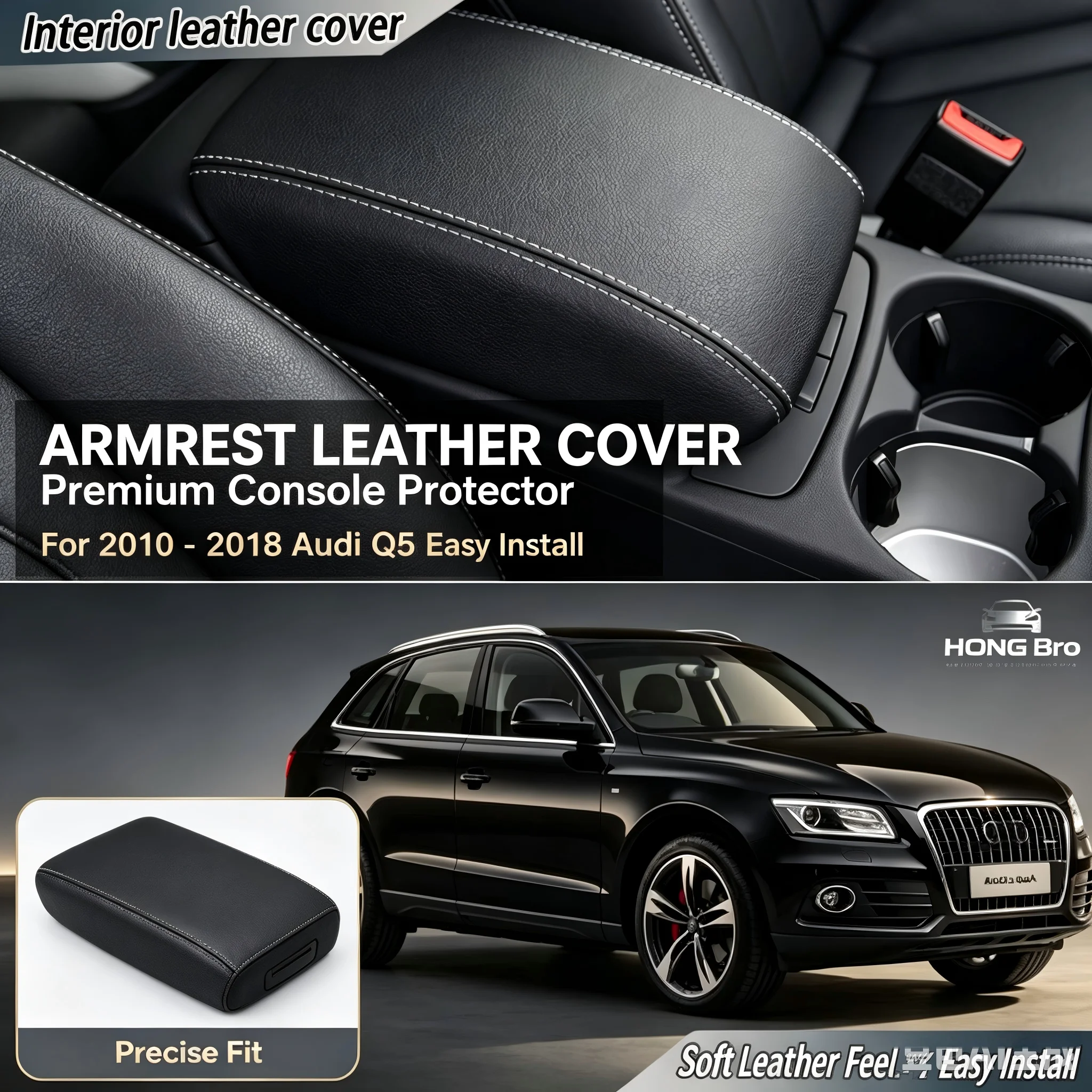 Soft Wear-resistant Leather Center Console Armrest Box Protective Cover For AUDI Q5 2010-2018