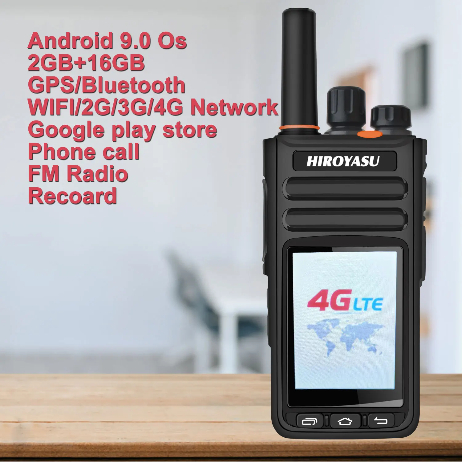 HIROYASU HI-B8 WIFI 2G 3G 4G LTE Zello PoC FM Walkie Talkie 2GB+16GB 2.4” Touch Screen Android 9.0 Phone Call GPS Voice Record